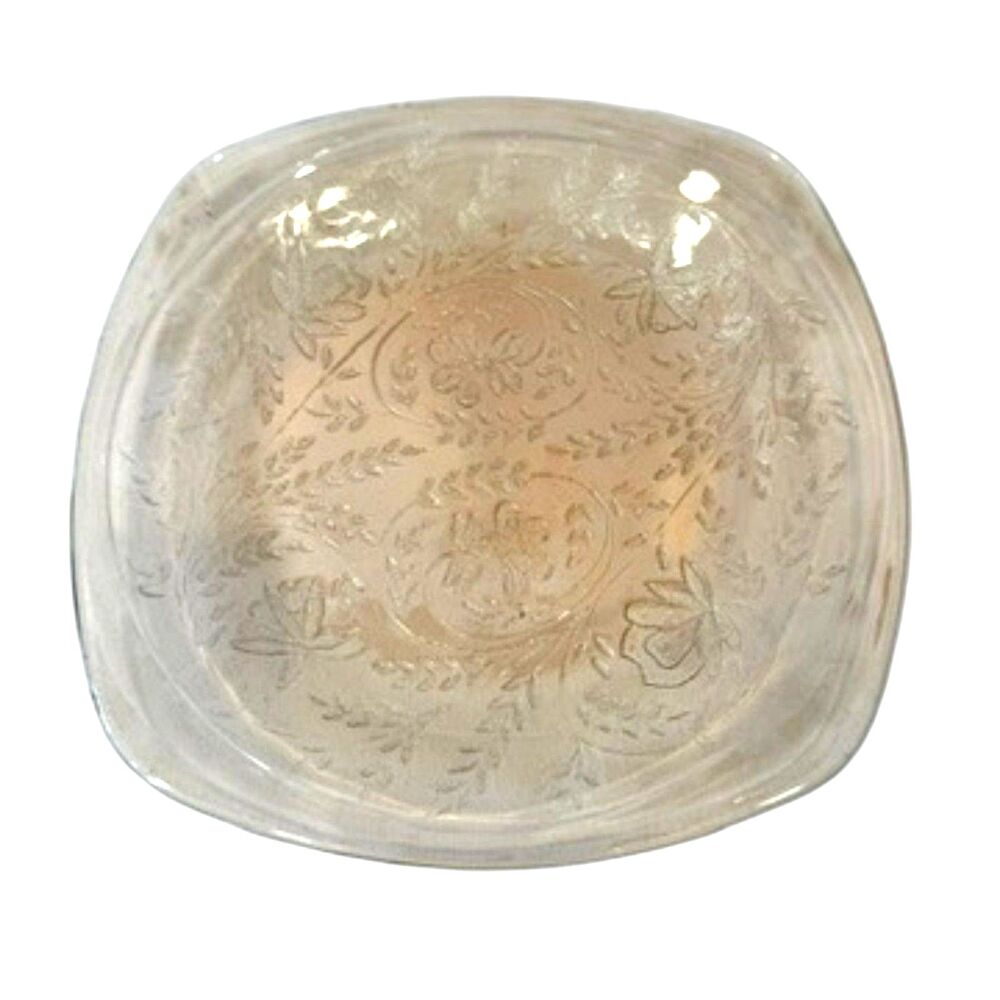 Vintage 1950s Jeannette Floragold 8.5" Square Dinner Plate Iridescent Glass